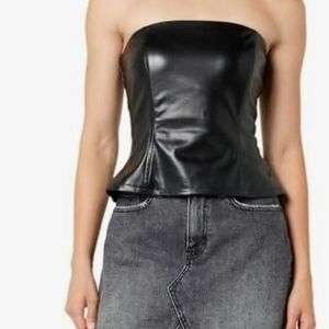 The DropbBlack Strapless Vegan Leather Top